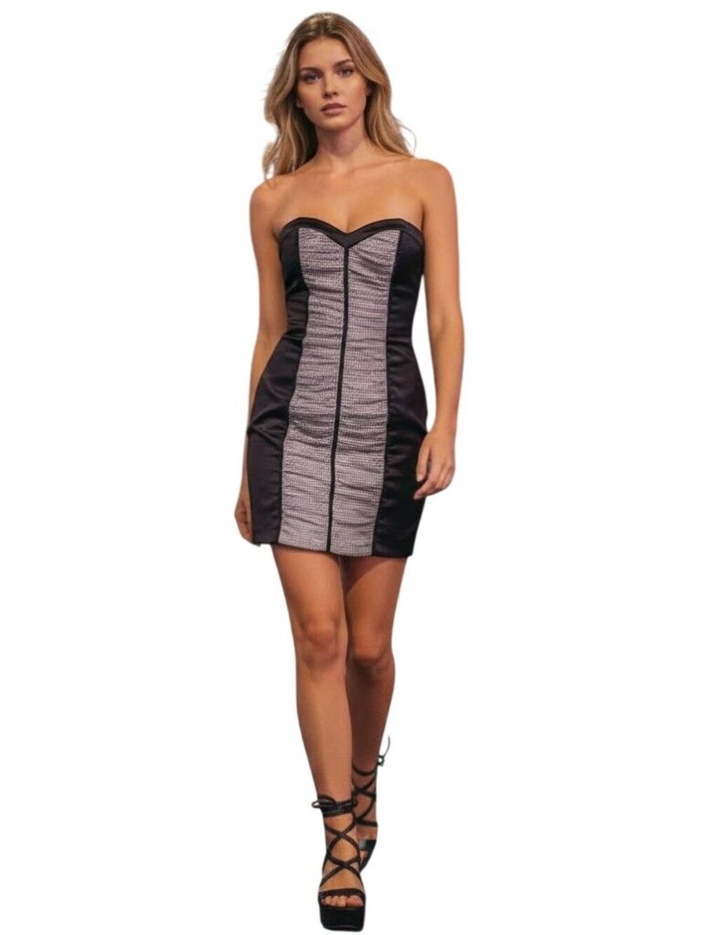 Bebe Gingham Strapless Cotton & Silk Mini Dress S Sweetheart Sexy Coquette Y2K